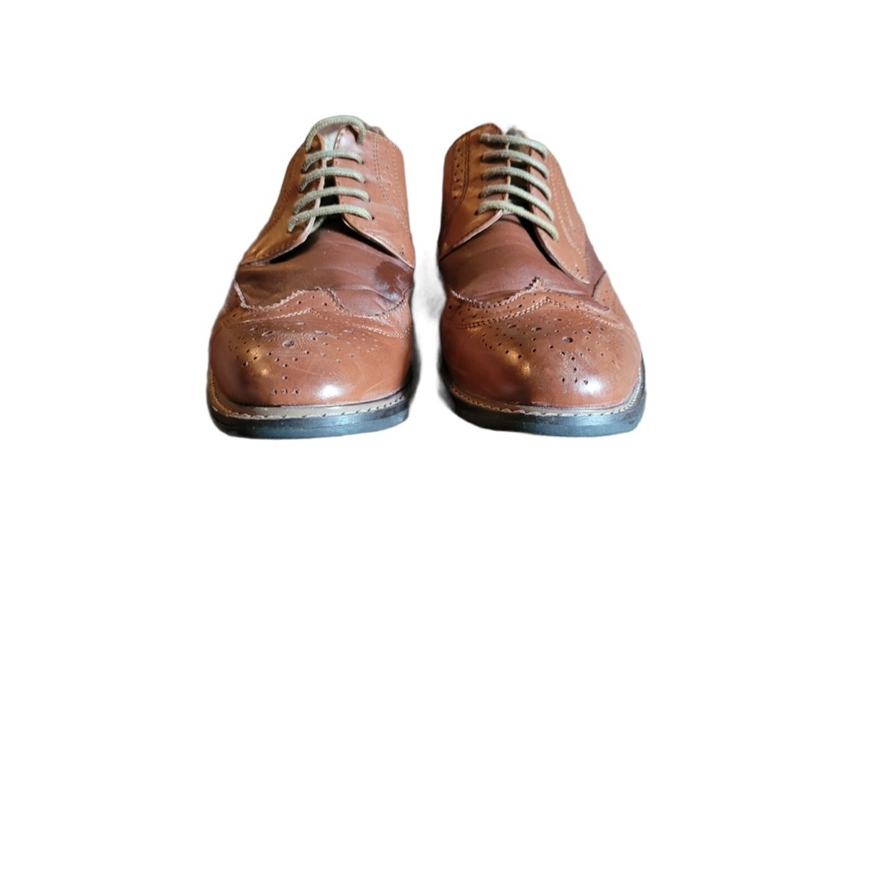 Mens Size 10 Cognac Brown Leather Wingtip Brogue Derby Dress Shoes Medallion Toe